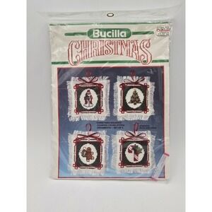 Bucilla Christmas Squares Counted Cross Stitch Kit Ornaments Set Of 4 New